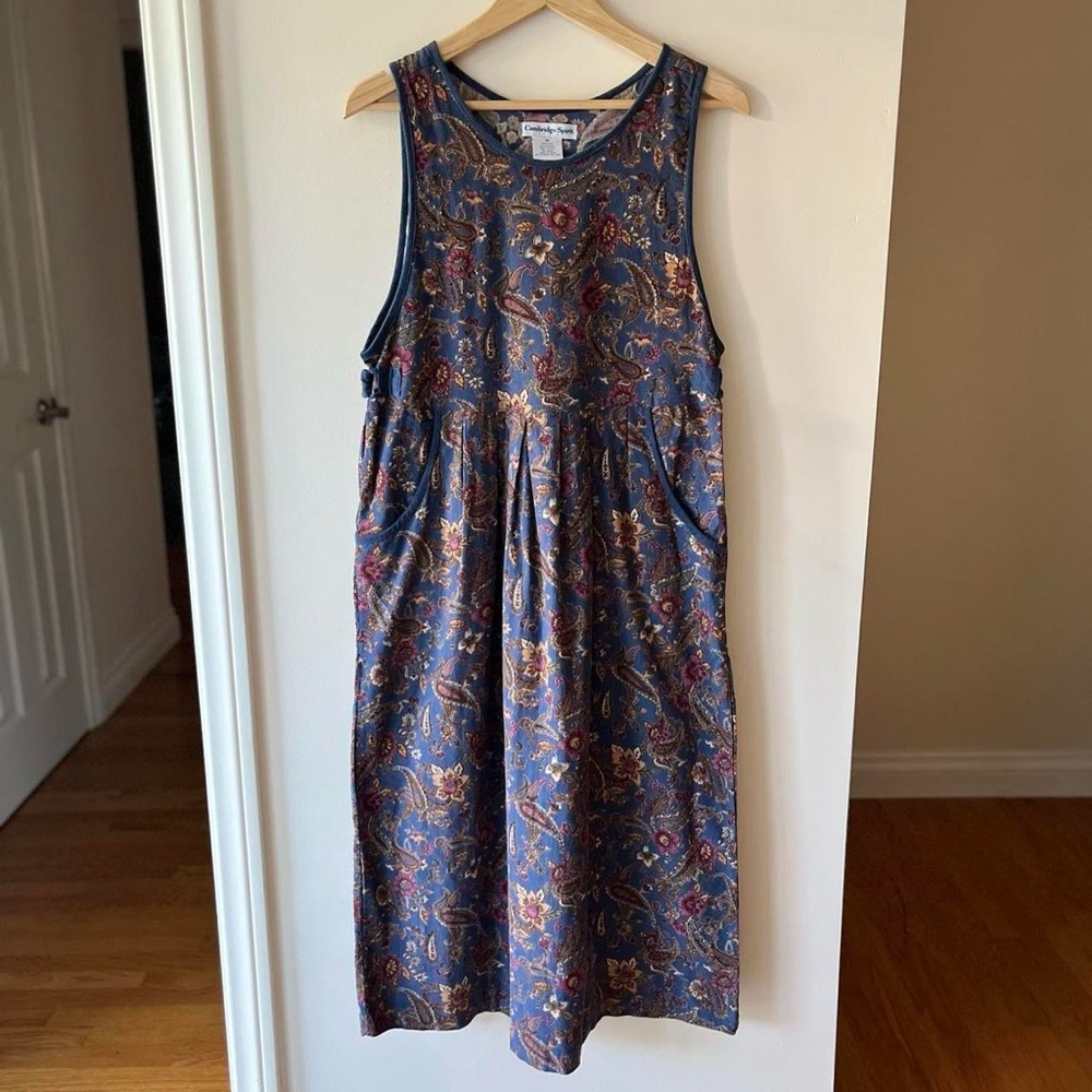 Vintage 90s Paisley Corduroy Maxi Babydoll Dress Whimsygoth Grunge Floral Blue M - Picture 8 of 11